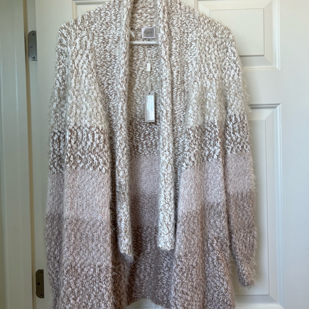 NWT Cupio long nude and rose multi-colored cardigan sweater. Size S